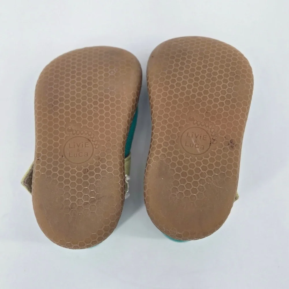 Livie & Luca Pip Teal Canvas Yellow Bunny Mary Jane Infant Toddler Shoes 4 GUC